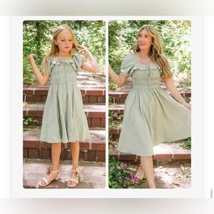 Ivy City & Co Mommy and Mini dresses in style Rae in color Sage